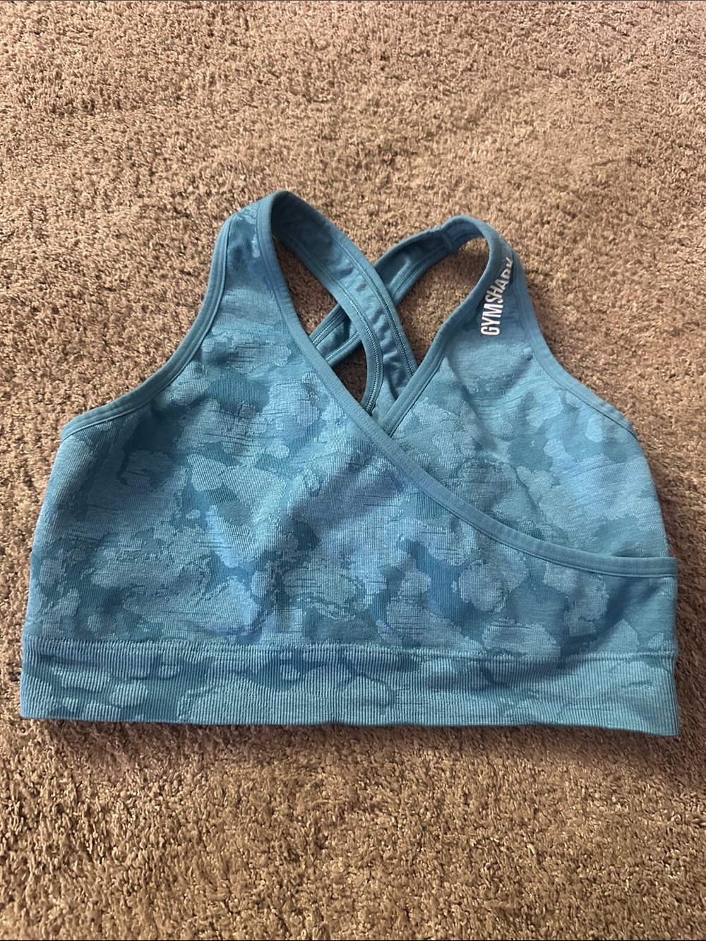 Gymshark Teal Camo Cross-Back Sports Bra